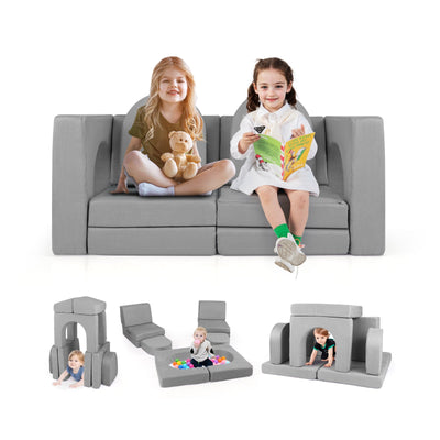Sofá Modular de 8 Piezas para Niños en Suede Gris Cómodo