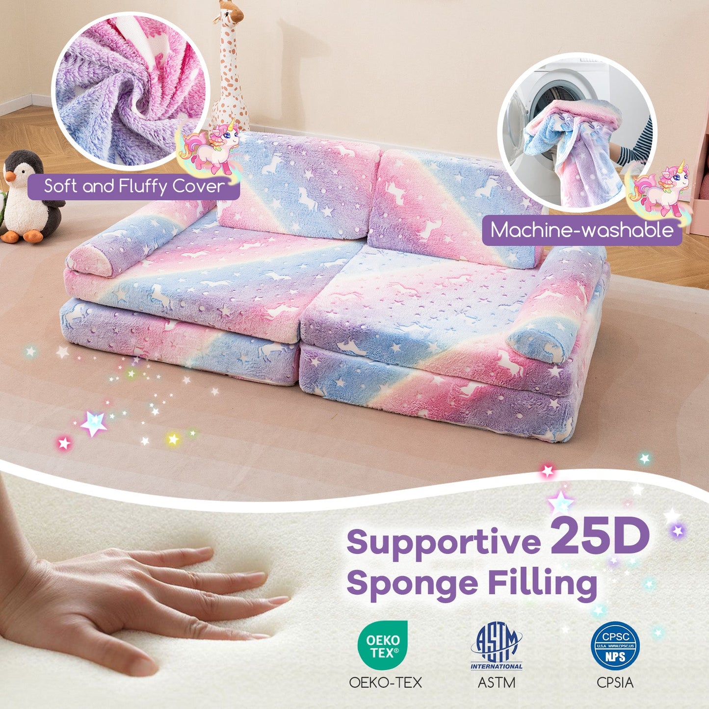 Sofá Modular de 8 Piezas para Niños - Brilla en la Oscuridad