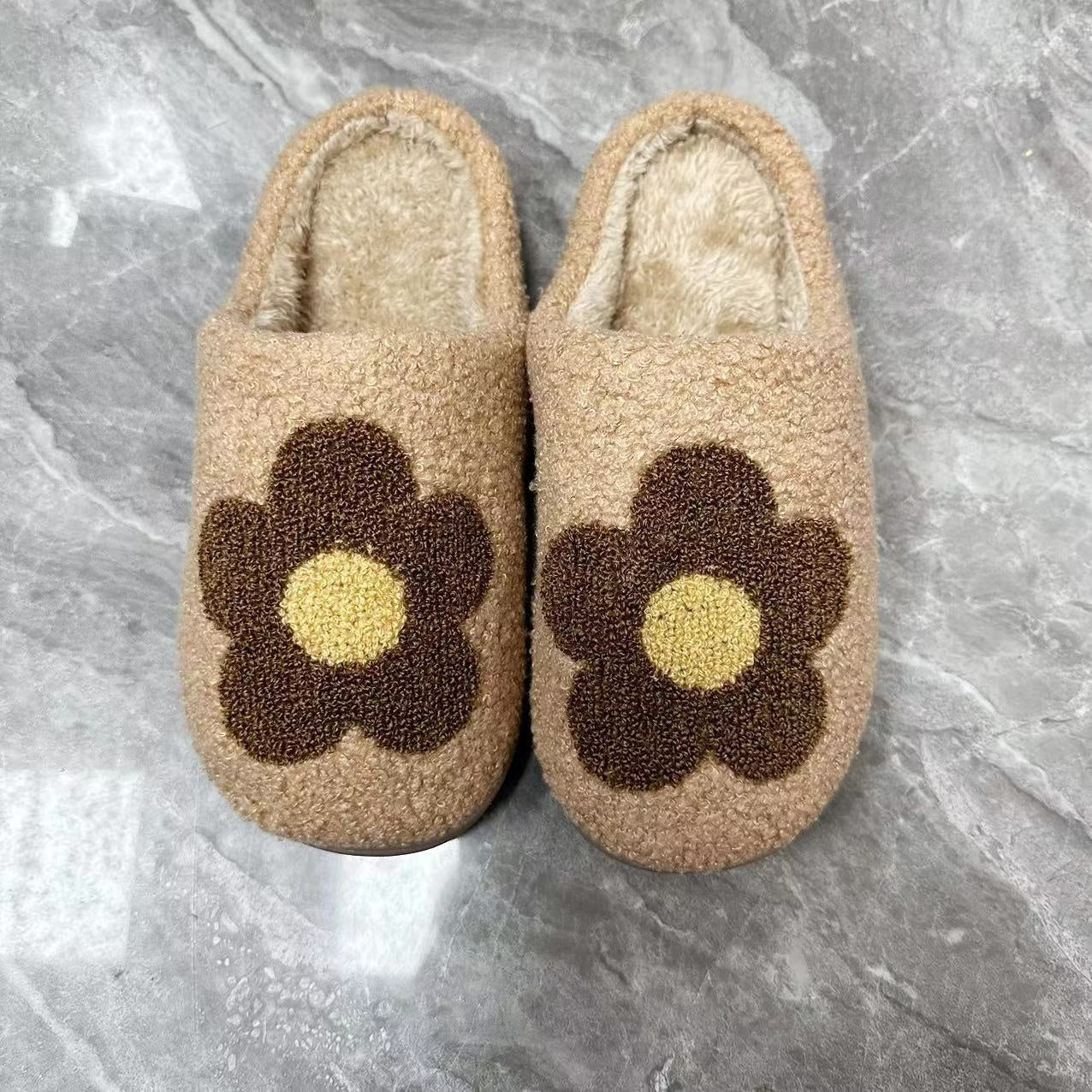 Zapatillas de felpa con cara sonriente para mujer - Calzado interior acogedor