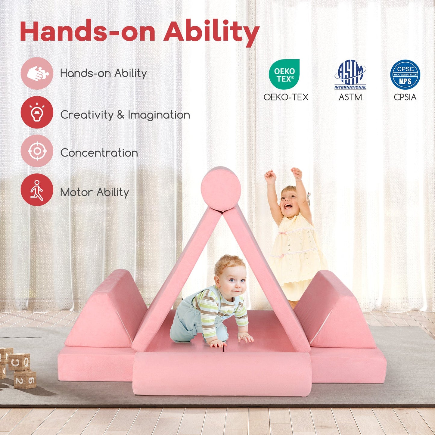 Juego de Sofá Modular de Espuma para Niños de 8 Piezas - Rosa