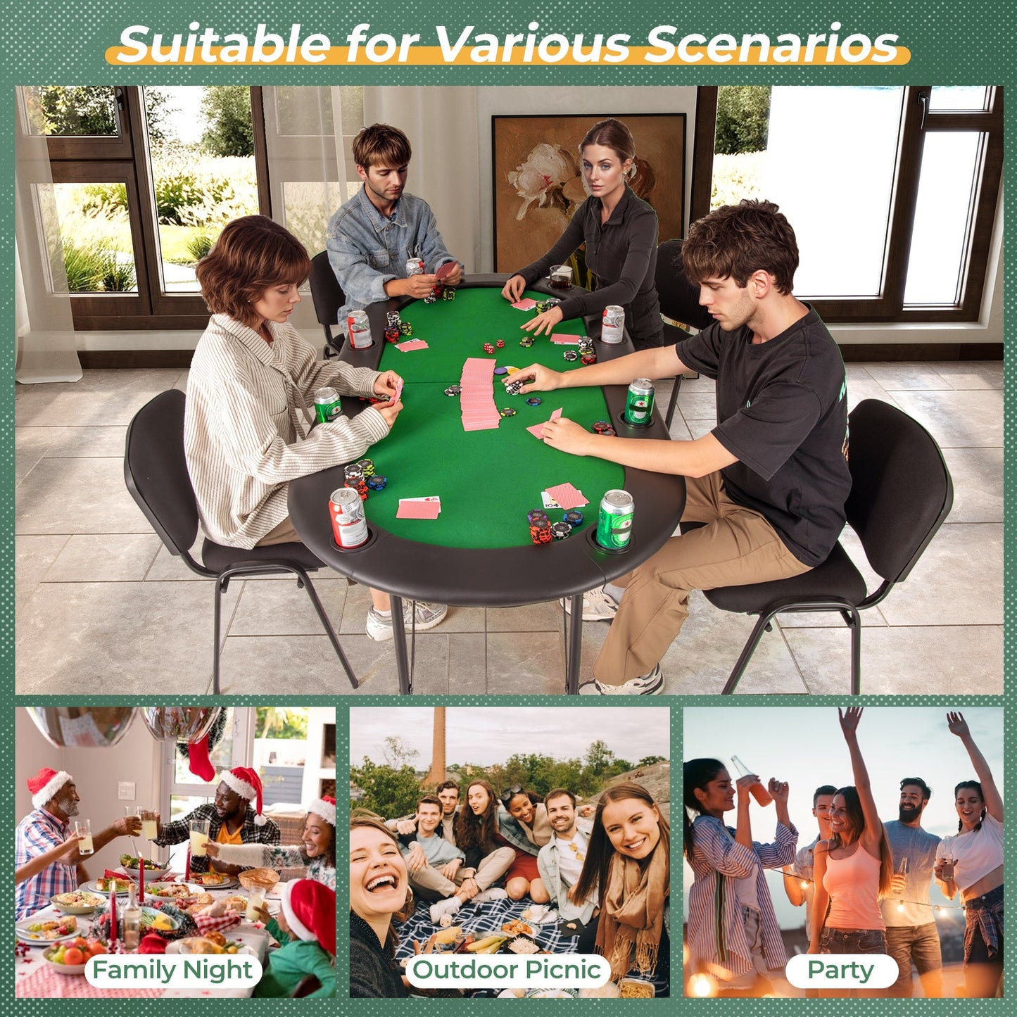 Table de poker Texas Hold'em pliable pour 8 joueurs - Vert