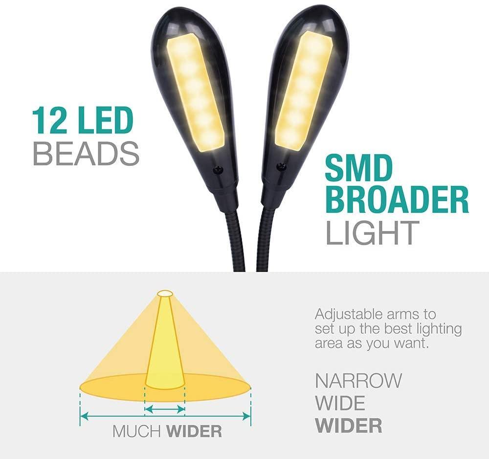 Versatile Dual Gooseneck LED Clip Lamp for Reading & Music Stand - Korvel