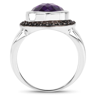 Bague en argent sterling avec améthyste de 5,35 carats et spinelle noir