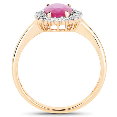 Bague Halo en Rubis et Diamants de 1,48 Carat en Or Jaune 14K
