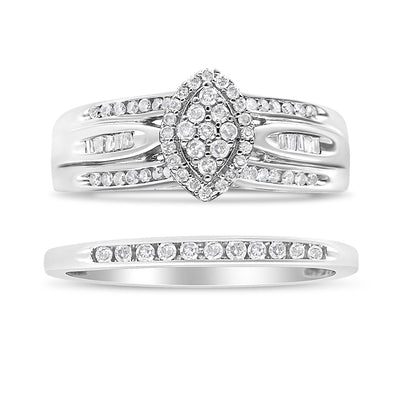 .925 Sterling Silver 1/2 Cttw Diamond Engagement Bridal Set - Size 7