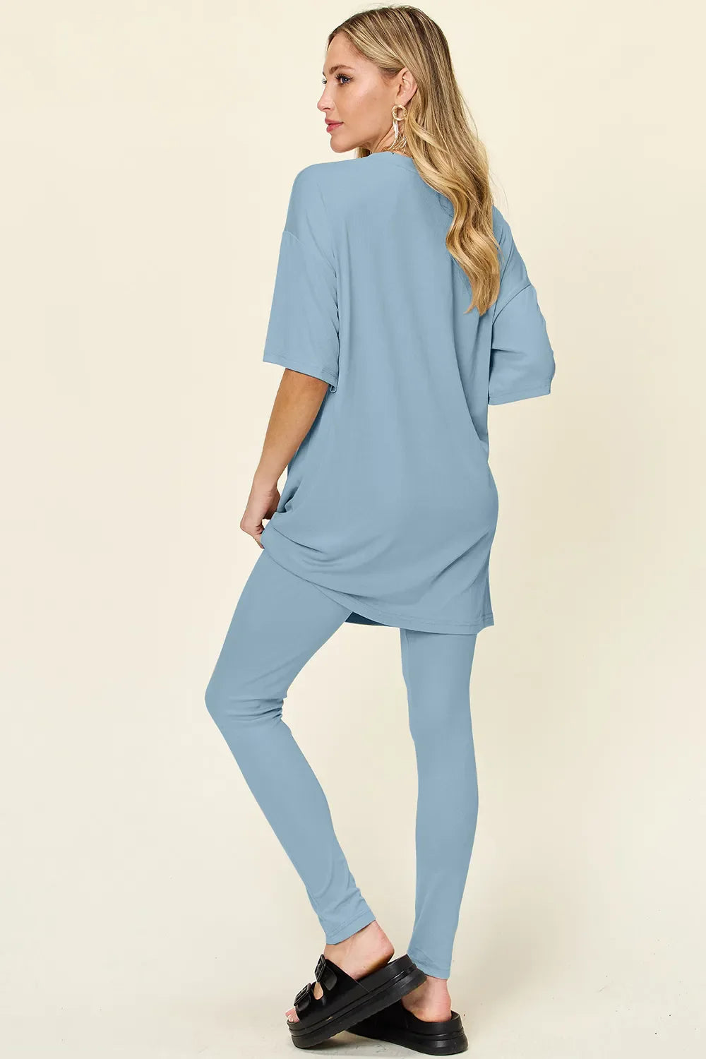 Double Take Full Size Round Neck T-Shirt and Leggings Set