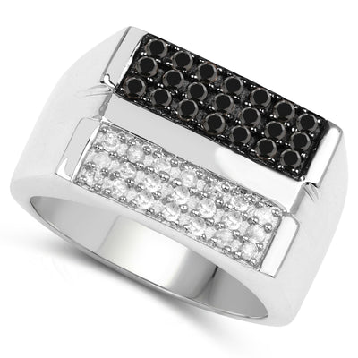 0.64 Carat Black and White Diamond Sterling Silver Engagement Ring