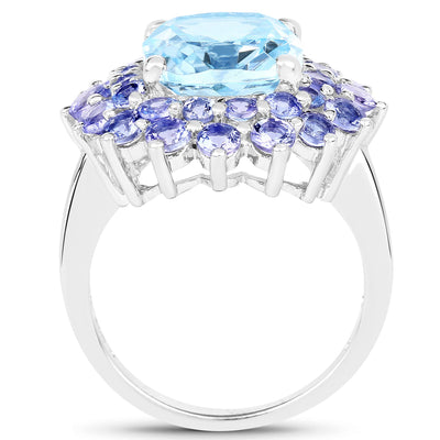 11.22 Carat Blue Topaz & Tanzanite Sterling Silver Ring
