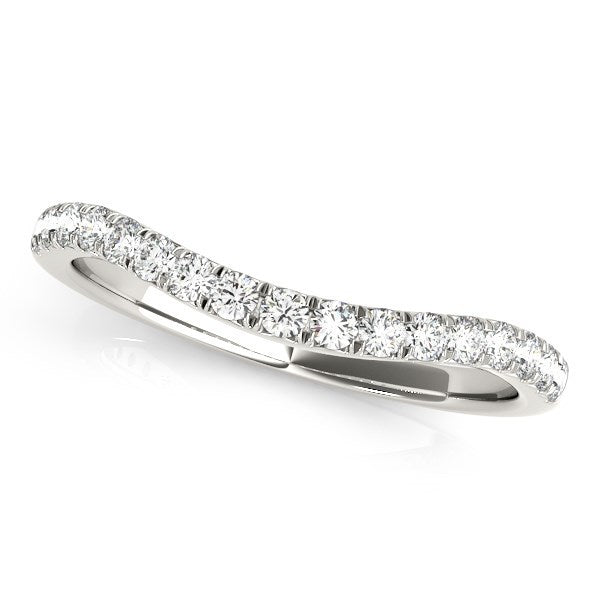 14k White Gold Pave Set Round Diamond Curved Wedding Band