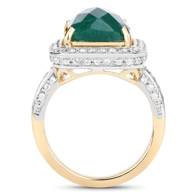 Bague en argent sterling avec émeraude teinte de 5,18 carats et topaze blanche