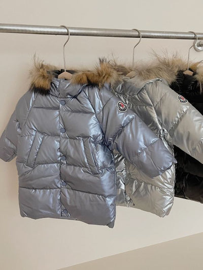 Children's Mid-Length Down Jacket with Fur Collar