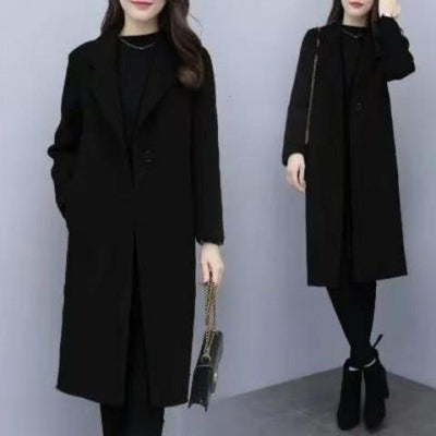 Premium Mid-Length Wool Coat in Korean Style