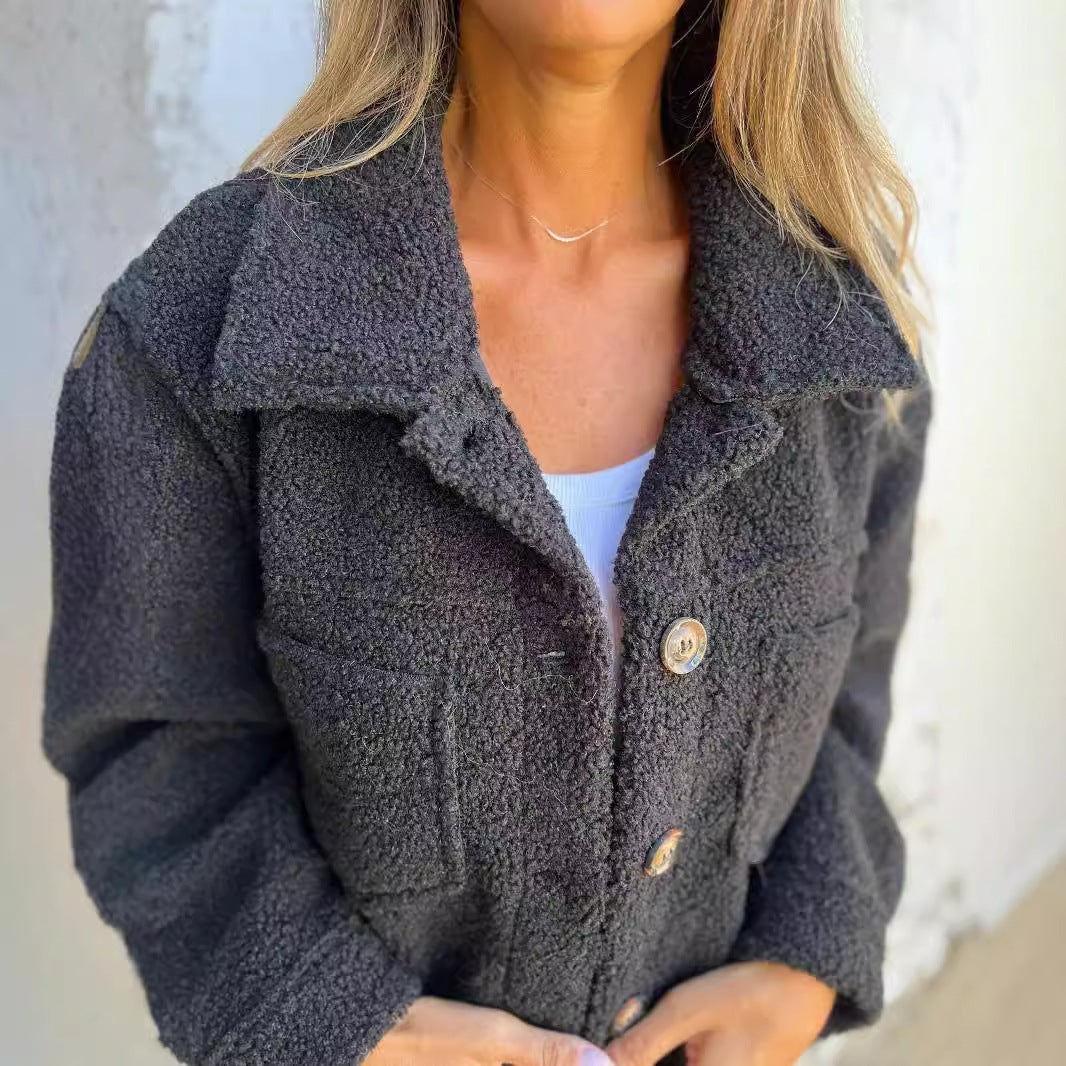 Women's Lamb Wool Cropped Coat - Stylish Winter Jacket