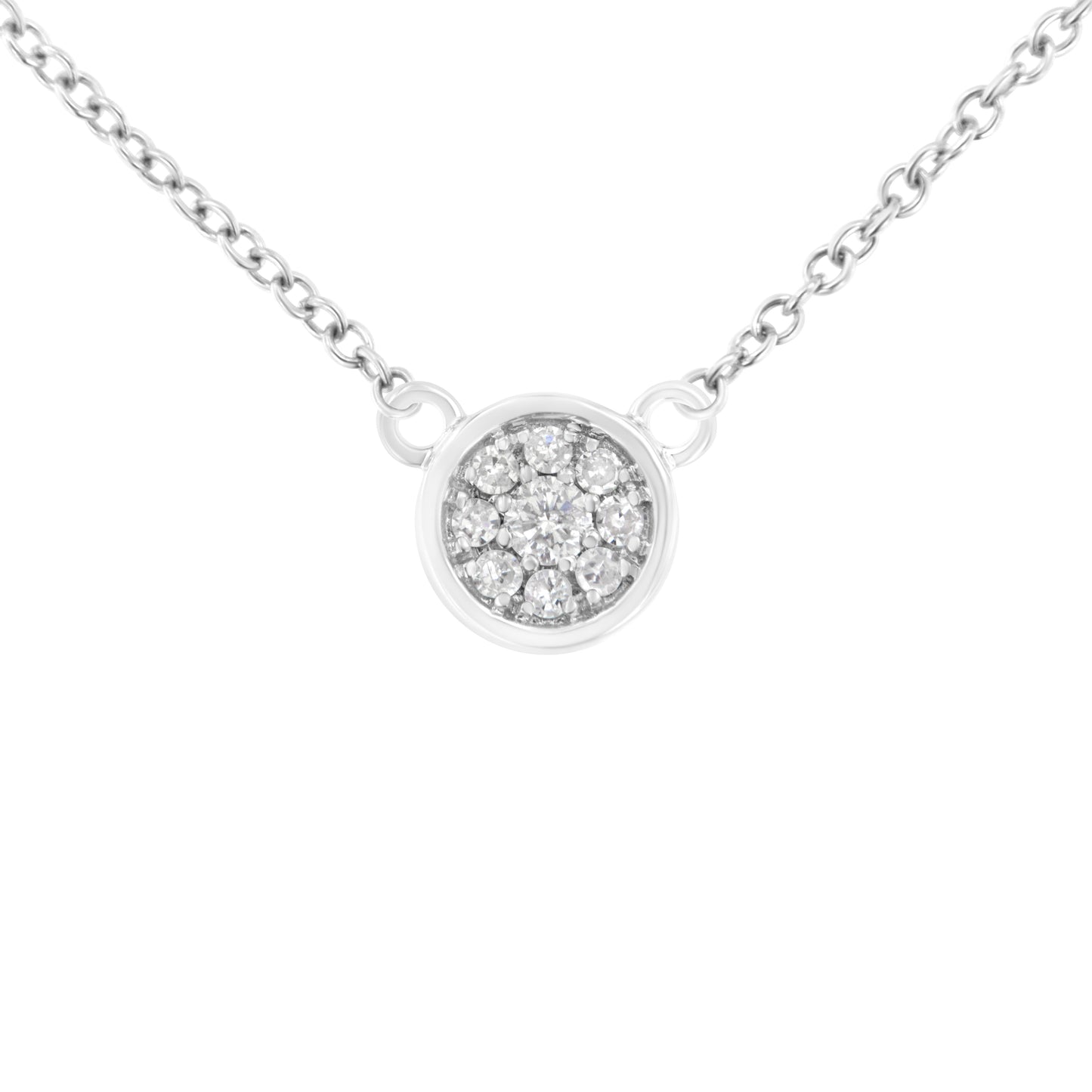 10K White Gold Diamond Flower Pendant Necklace - Adjustable Chain