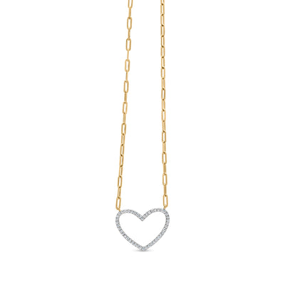 Collier Pendentif Cœur en Argent Sterling Plaqué Or Jaune 14K avec Diamants