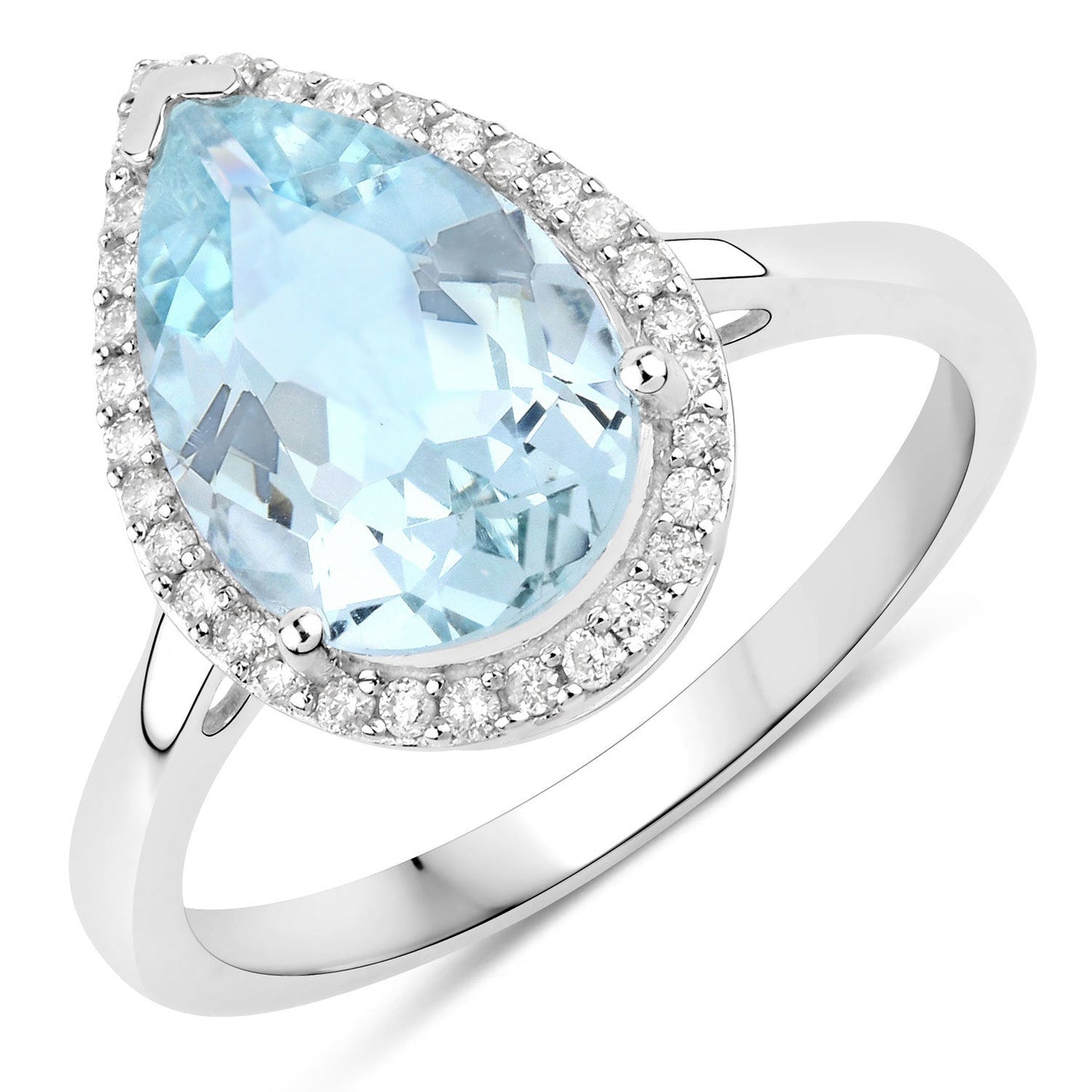 2.25 Carat Aquamarine and Diamond Halo Ring in 10K White Gold