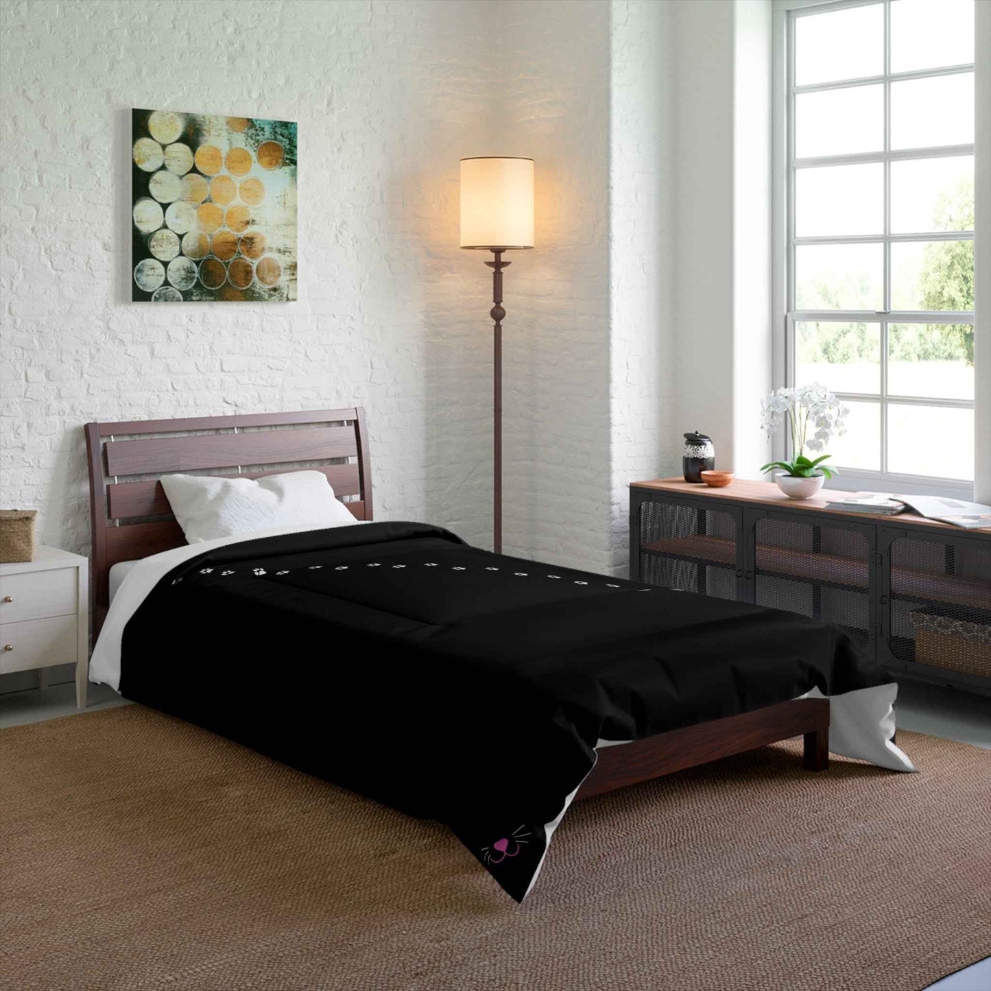 Black Pawprint Path Cat Lover Comforter
