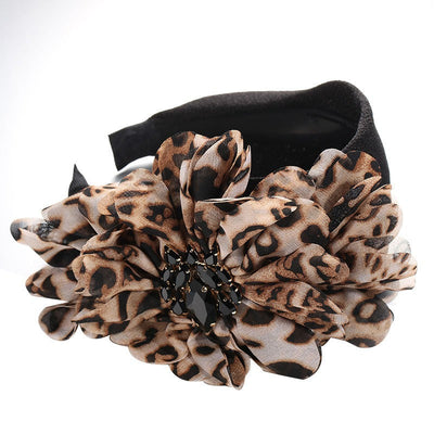 Diamond inlaid fabric flower toothed anti slip exaggerated headband - Korvel
