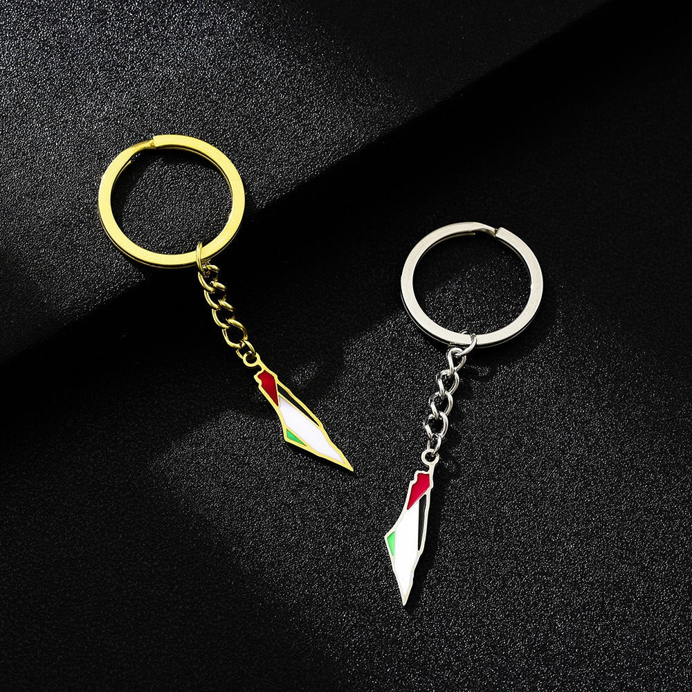 Palestine Israel Map Flag Keychain Accessories Decoration Men's and Women's Ethnic Style Versatile Stainless Steel Accessories - Korvel