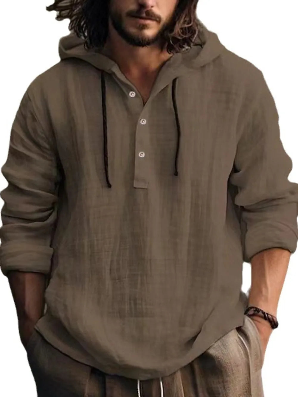 Sudadera de manga larga con medio botón para hombre en tallas grandes