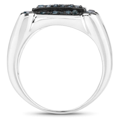 Bague en argent sterling avec diamant bleu véritable de 0,81 carat