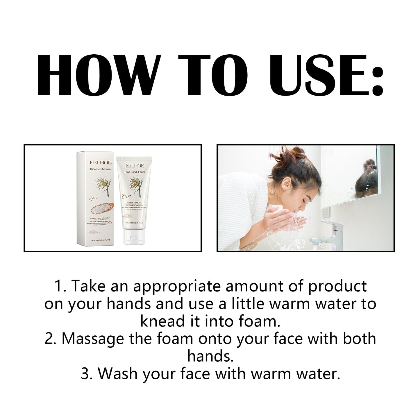 Rice Scrub Foam, Deeply Clean Firming Pores Repair Facial Dull Skin Shine White Face - Korvel