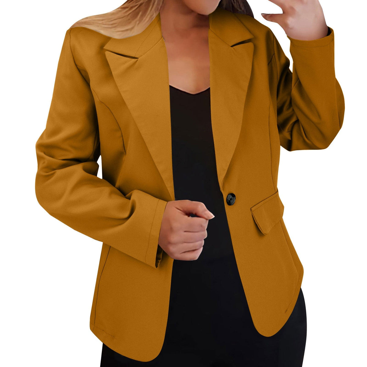 Blazer Cardigan de Manga Larga Sólido Otoñal