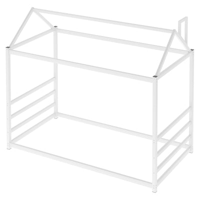 House Platform Bed with Roof and Chimney Design,White - Korvel