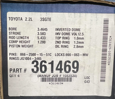 High-Performance JE Pistons for Toyota 2.2L 3SGTE - Complete Set - Korvel