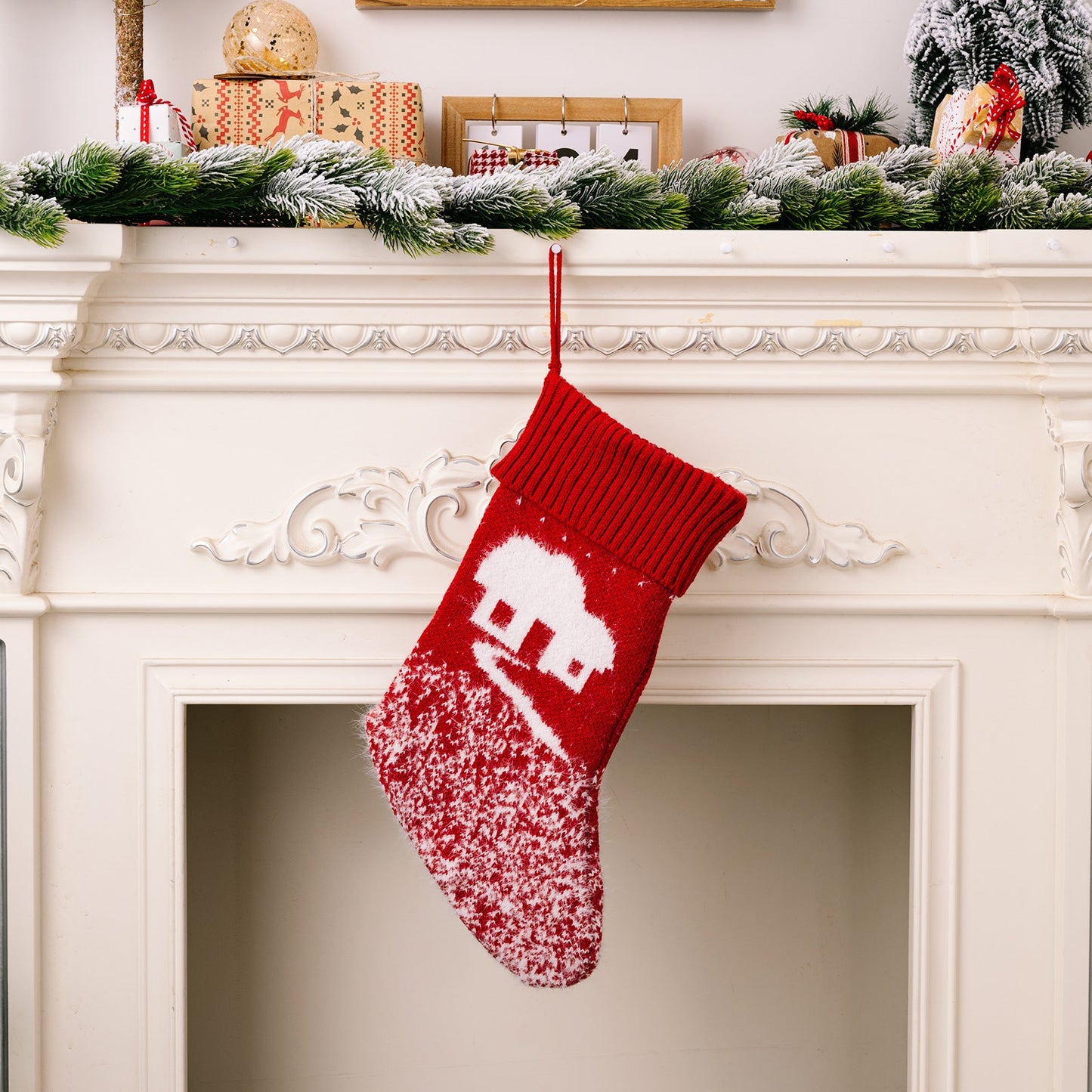 Christmas decoration products, knitted velvet, Christmas socks, snowflake red gift socks, gift bags - Korvel