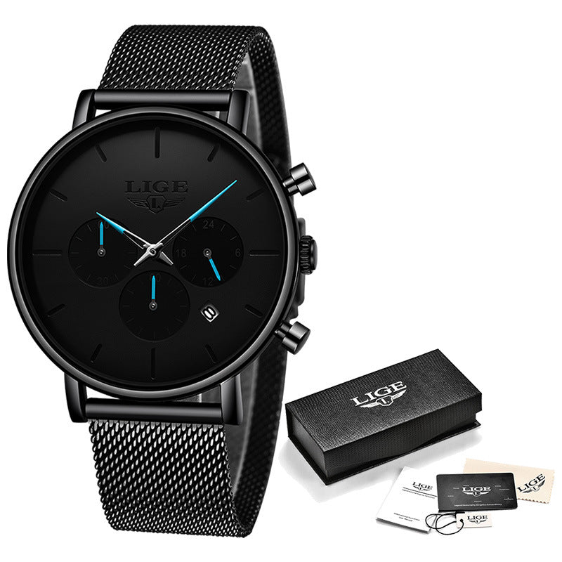 LIGE Men's Ultra Thin Multi-Functional Waterproof Quartz Watch