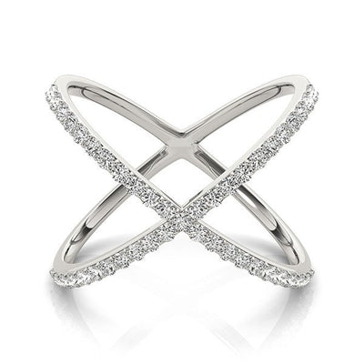 14k White Gold X Style Thin Ring with Diamonds