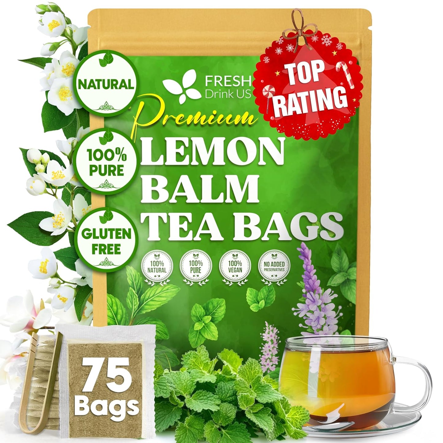Premium Lemon Balm Leaf Tea Bags - 100% Natural & Pure