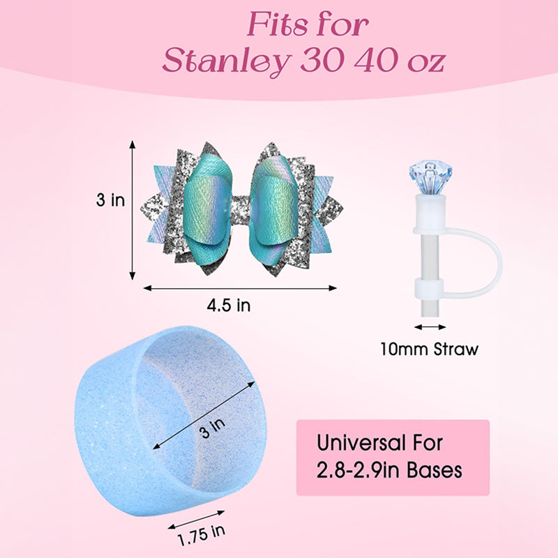 Cup Boot for Stanley 40/30 oz: Straw Cover, Bow Topper, Diamond Caps, Bottom Protector, 3 PCS Set. - Korvel