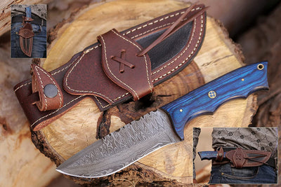 Premium Damascus Steel Hunting Knife with Elegant Pakka Wood Handle - Korvel