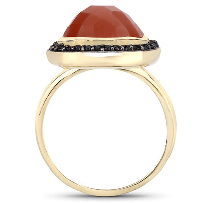 6.74 Carat Peach Moonstone & Black Spinel Sterling Silver Ring
