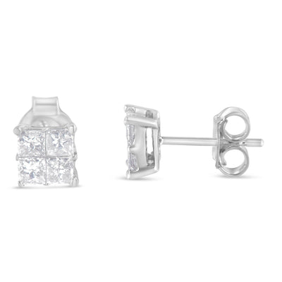 Pendientes de diamantes en oro blanco de 10K - 3/4 cttw