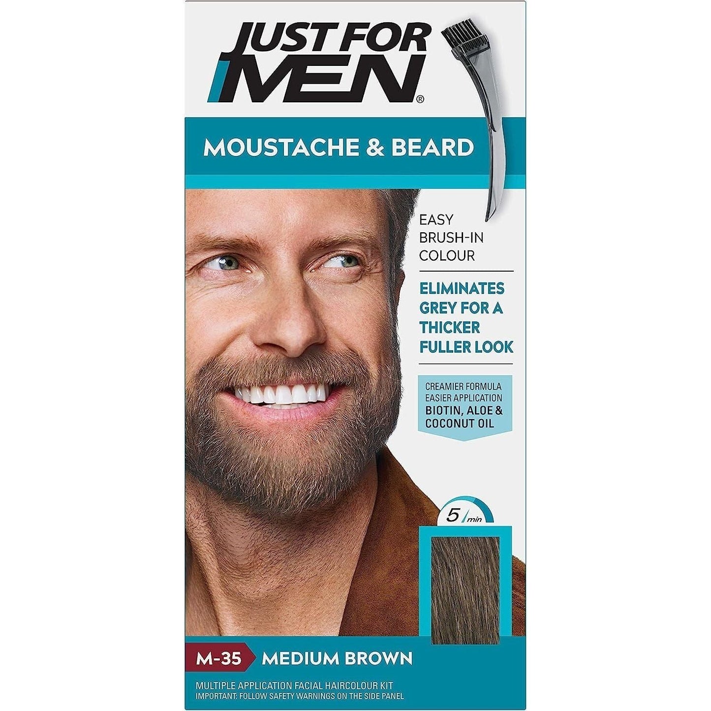 Just For Men Brush-In Color Gel for Mustache & Beard, Medium Brown M-35