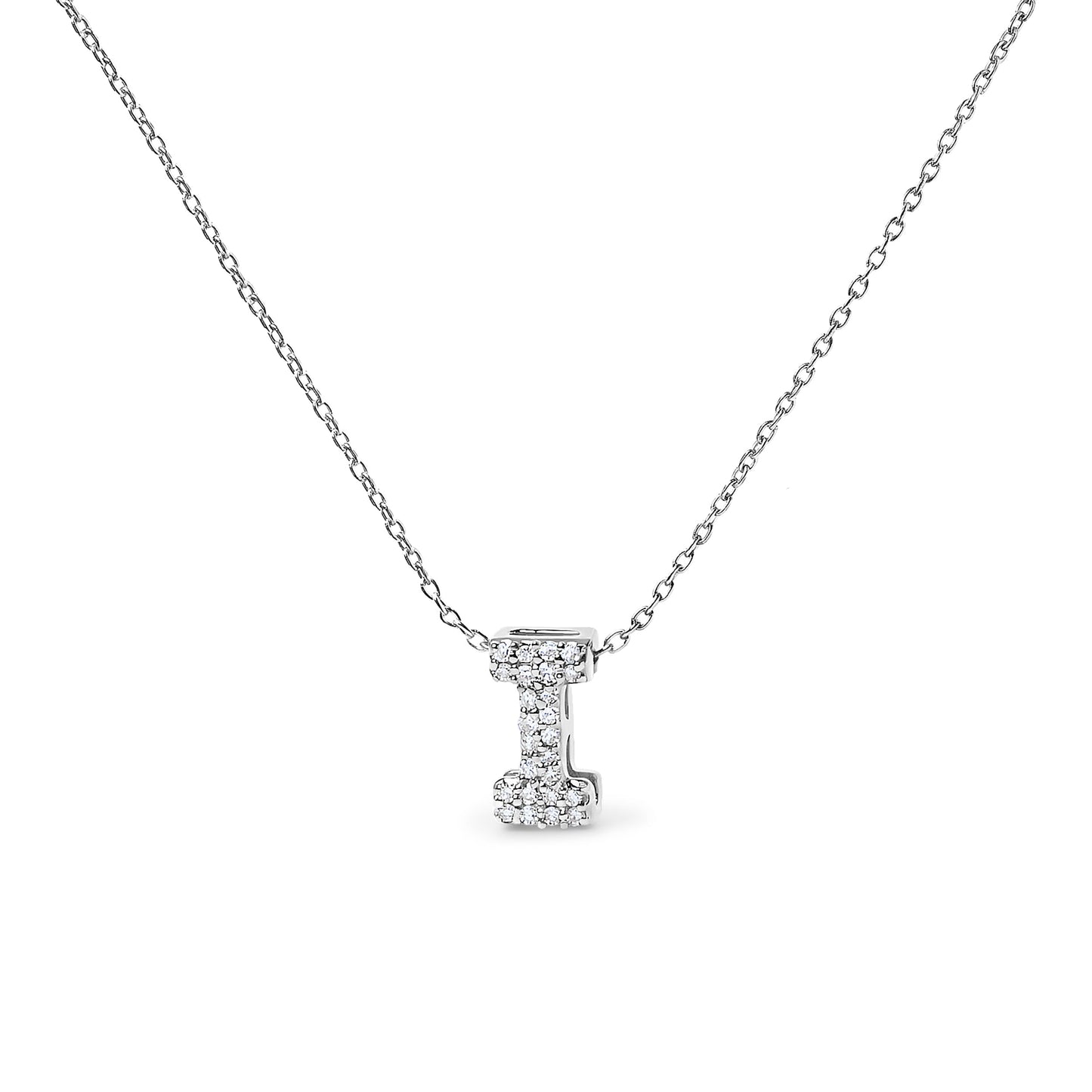 Collar de burbuja con colgante inicial 'A' en oro blanco de 10K con acentos de diamante
