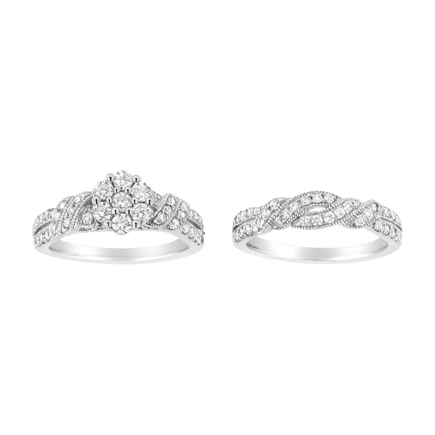 Anillo de Compromiso y Juego de Banda de Diamante Creado en Laboratorio de Plata Esterlina .925