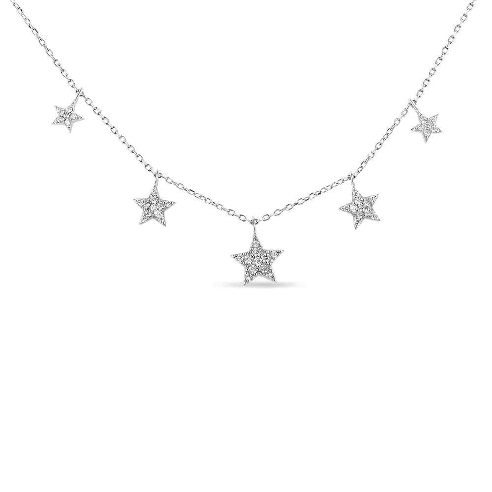 Collier Pendentif Dangle Multi-Étoiles en Argent Sterling .925 avec Diamants