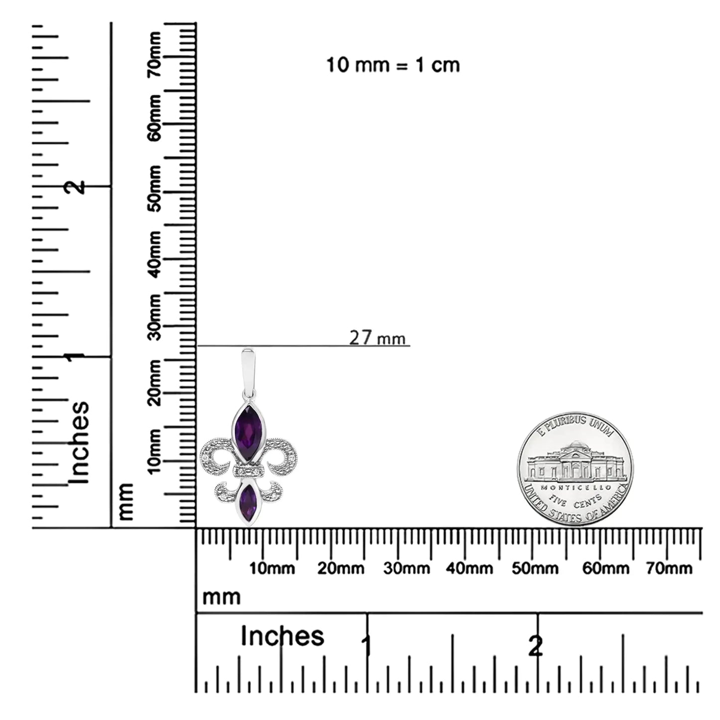 Pendientes colgantes de amatista y diamante en plata esterlina .925 con diseño de flor de lis