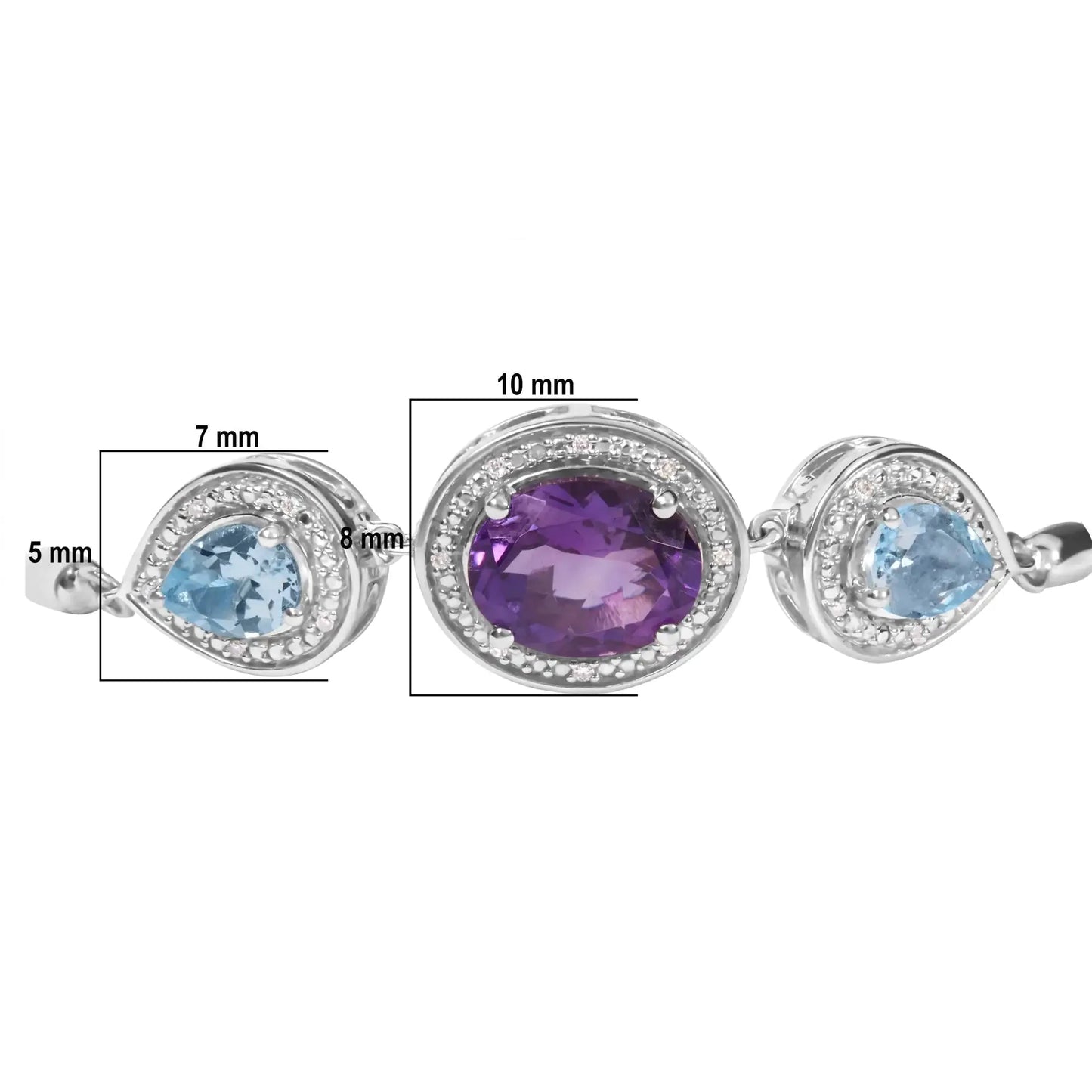 .925 Sterling Silver Amethyst & Blue Topaz Adjustable Bolo Bracelet