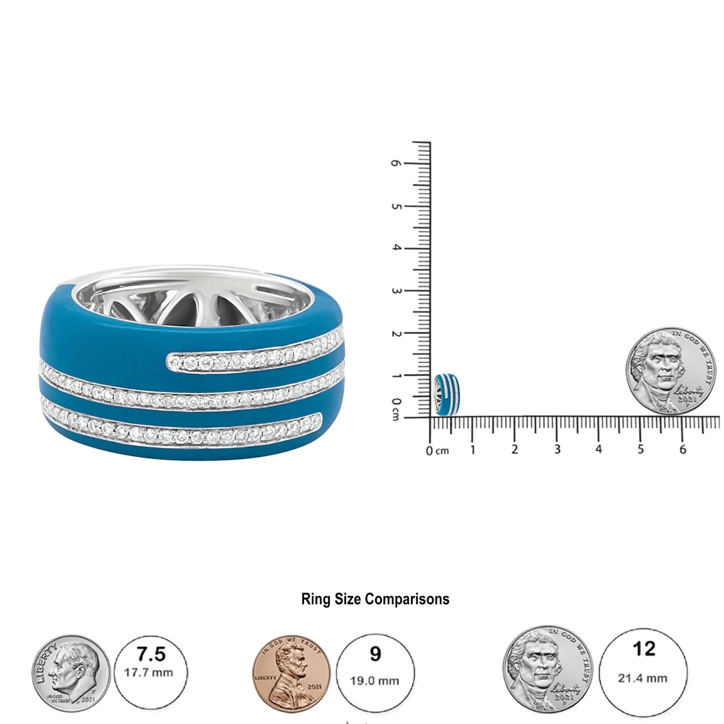 Anillo de banda ancha de diamante con esmalte turquesa de plata esterlina .925