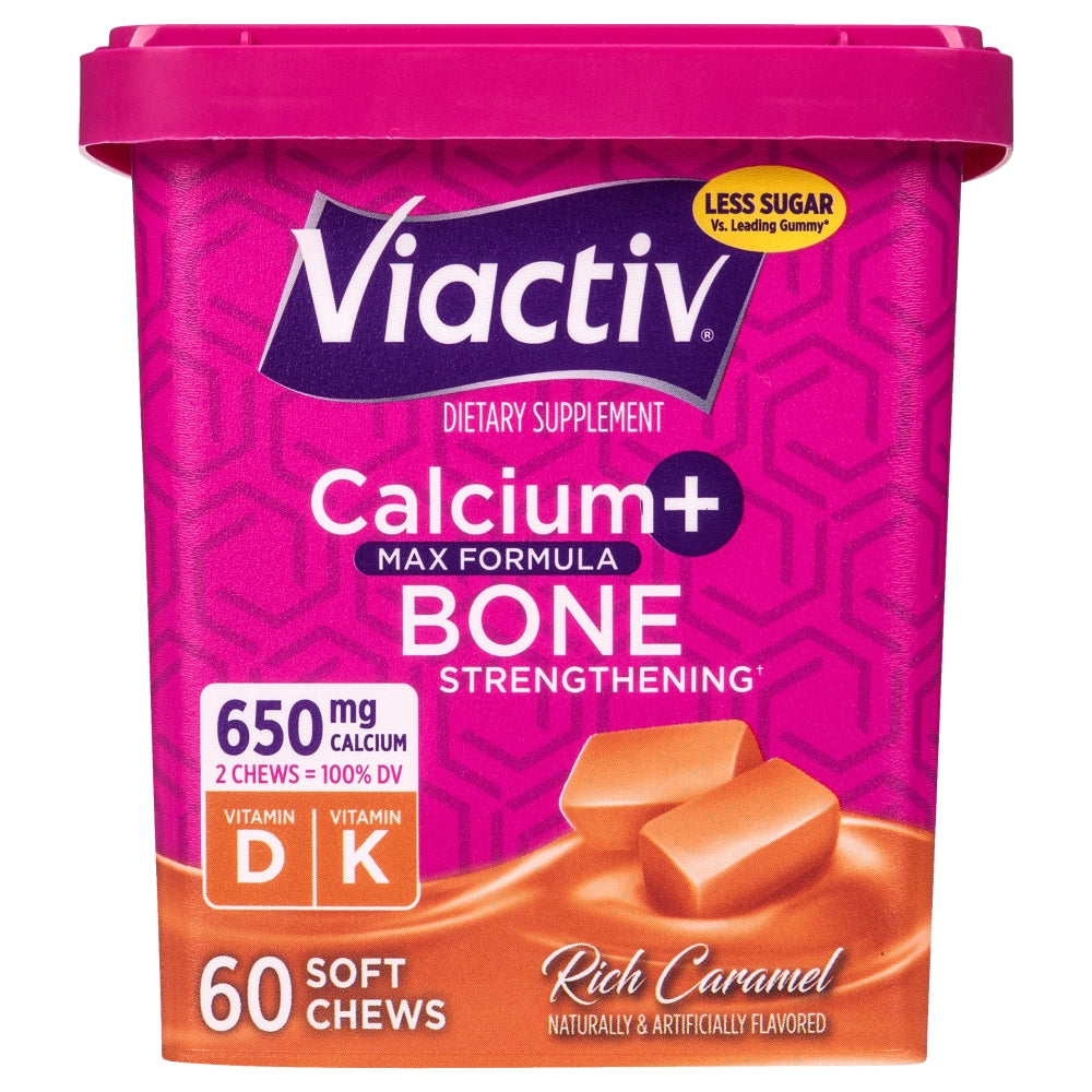 Viactiv Calcium + Chews pour le renforcement des os, Caramel riche, 60 unités