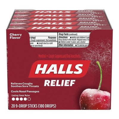 Bonbons contre la toux Halls Cerise - 20 paquets de 9 pastilles