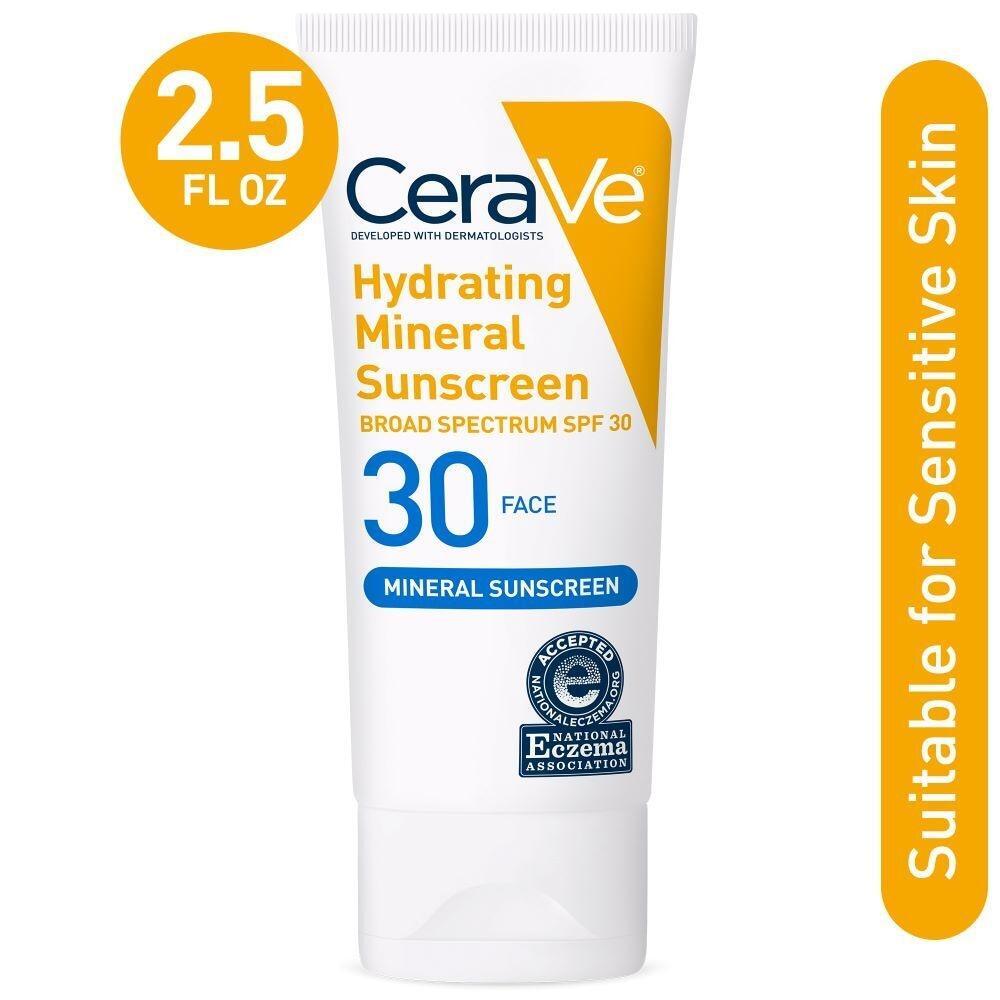 CeraVe Lotion Solaire Minérale Hydratante pour le Visage – SPF 30 - 2,5 oz
