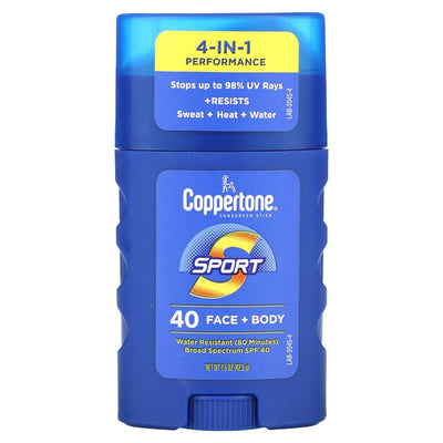Coppertone Sport 4-in-1 Performance Sunscreen Stick, SPF 40, 1.5 Oz