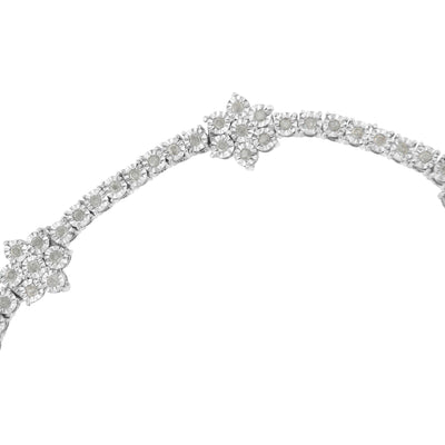 Bracelet de tennis floral en argent sterling .925 avec diamants - 7-1/2"