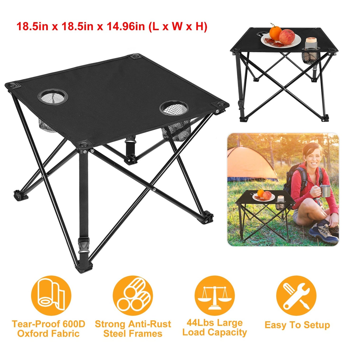Mesa de Camping Plegable y Portátil con Portavasos